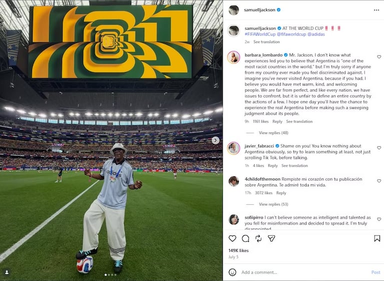 El actor de Hollywood compartió un posteo polémico tras la final del Mundial y Bárbara Lombardo le contestó con un mensaje que se hizo viral.