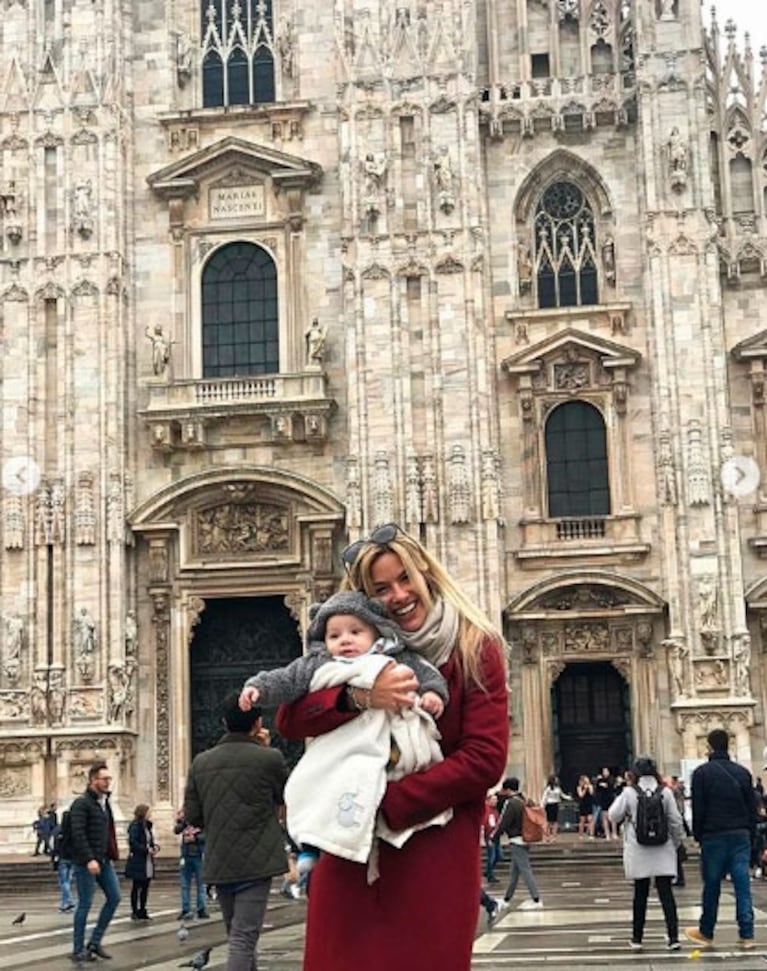 El álbum de Ailén Bechara, junto a Agustín Jiménez y su hijo en Europa: "Y un día conocí Milán con mi bebé"