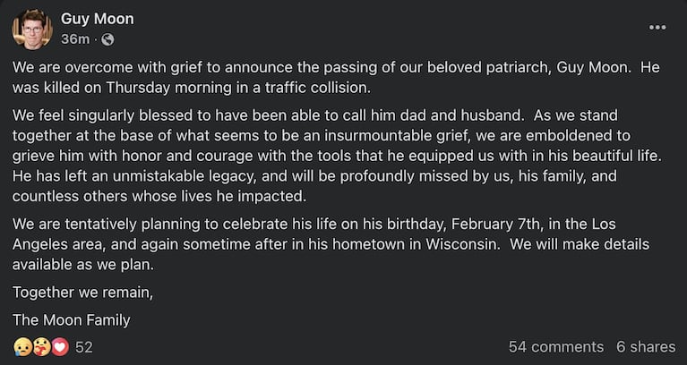 El anuncio de la familia Moon en las redes sociales