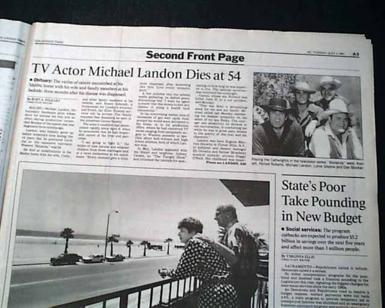 El anuncio de la muerte de Michael Landon en un diario de Los Ángeles