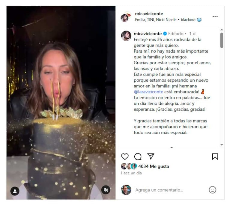 El anuncio de Mica Viciconte sobre el nuevo embarazo en la familia (Foto: captura Instagram @micavicionte)