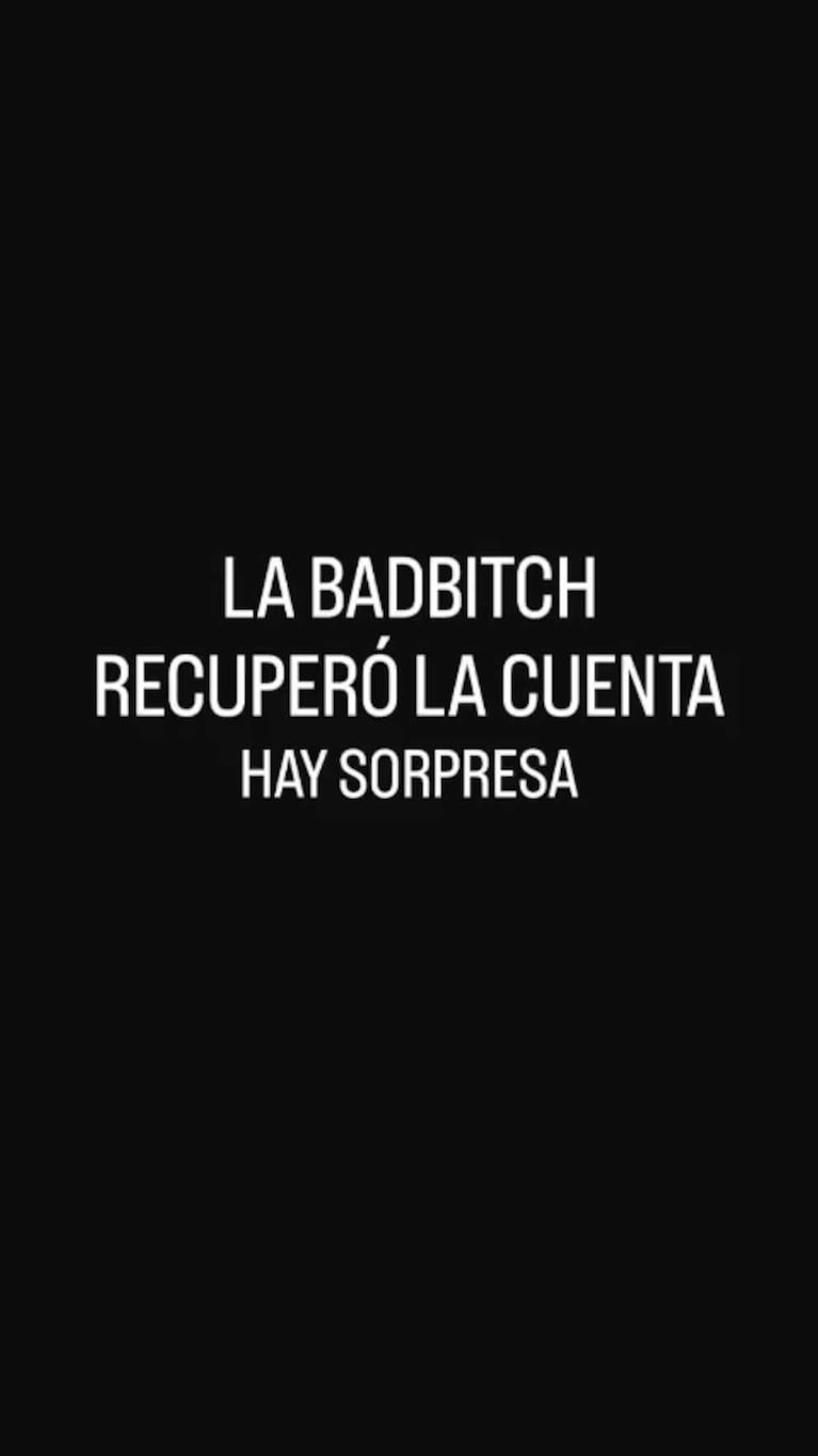 El anuncio de Wanda Nara tras recuperar su cuenta de Instagram secundaria (Foto: Instagram @wandabadbitch)