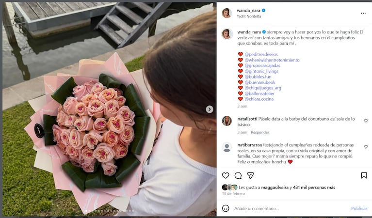 El arreglo floral que Wanda Nara le obsequió a su hija por su cumpleaños (Foto: Instagram/@sangrejaponesa).