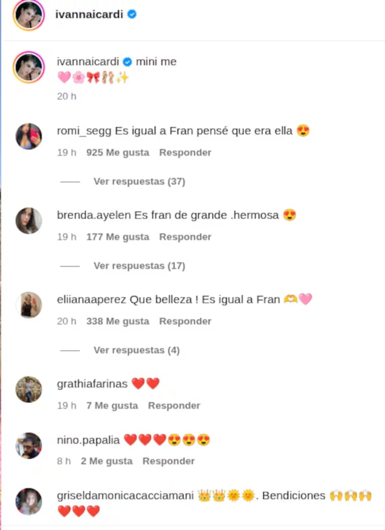 El asombroso parecido entre la hermana menor de Ivana Icardi y Francesca, la hija de Wanda Nara. Crédito: Instagram/@ivannaicardi