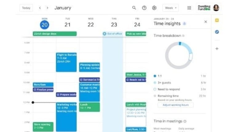 El Calendario de Google ya muestra informes con el tiempo que el usuario pasa en reuniones. Foto: DPA.