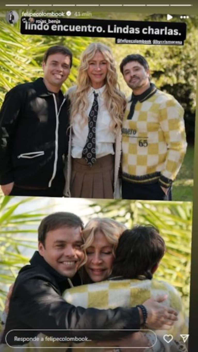 El cálido reencuentro de Cris Morena con Felipe Colombo y Benjamín Rojas en la previa de la gira de Erreway | Créditos Instagram Felipe Colombo