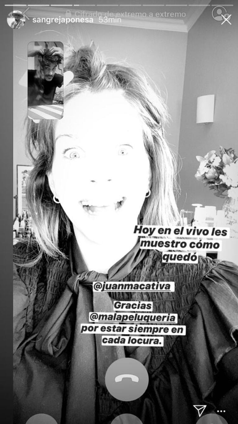 El cambio de look de China Suárez en plena cuarentena, a través de videollamada: "Gracias por cada locura"