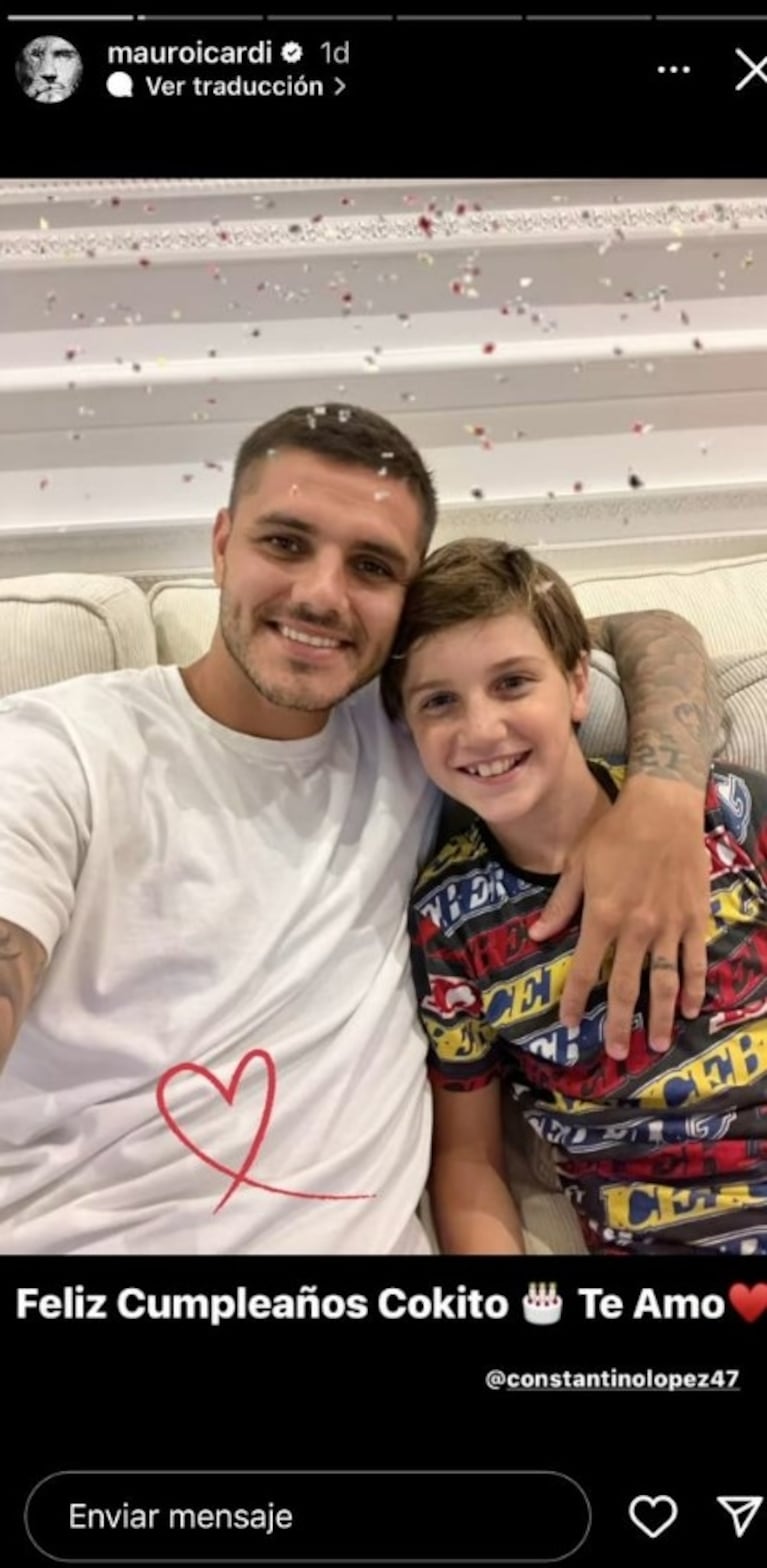 El cariñoso saludo de Mauro Icardi a Constantino, el hijo de Wanda Nara y Maxi López