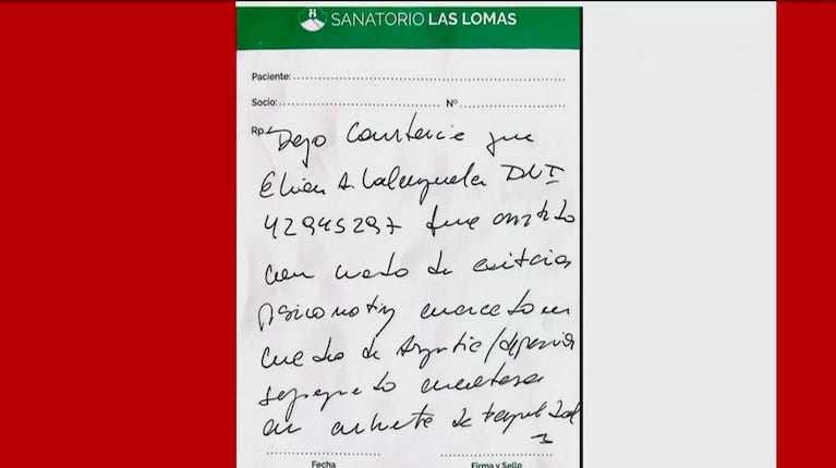 El certificado médico de L-Gante que presentó Laura Ubfal (Foto: captura América TV)