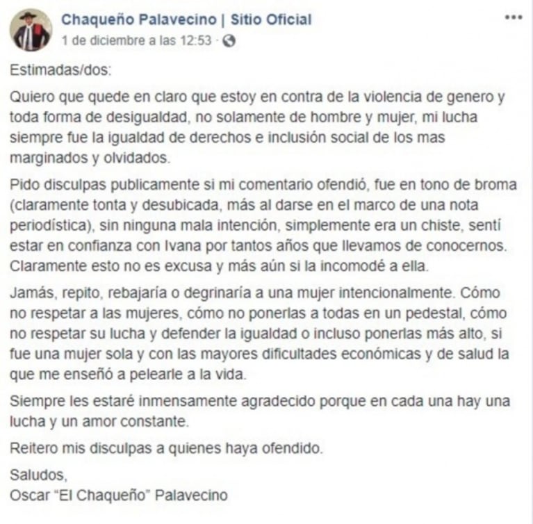 El Chaqueño Palavecino y su desubicado comentario a una periodista: "No hay cama que no hayas recorrido"