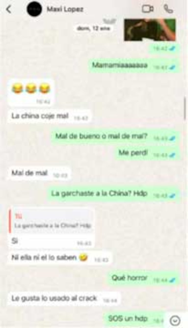 El chat de Luah Martínez con Maxi López sobre la China Suárez (Foto: captura Youtube Ulises Jaitt)