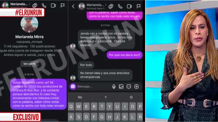 El chat de Marianela Mirra con un programa de TV (Foto: captura Crónica TV)