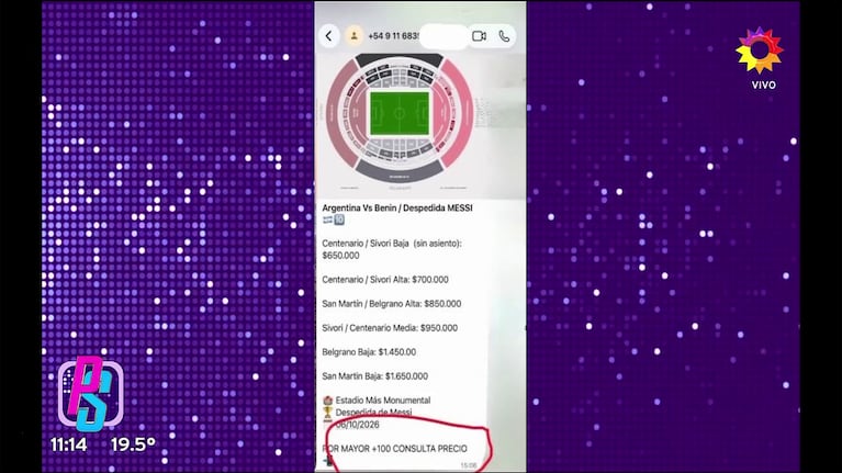 El chat del sobrino de Diego y Yanina Latorre por la reventa de entradas para la despedida de Lionel Messi.