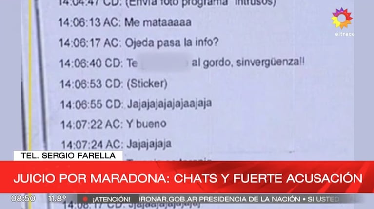 El chat en el que Agustina Cosachov deslizó que tuvo intimidad con Diego Maradona. Foto: eltrece