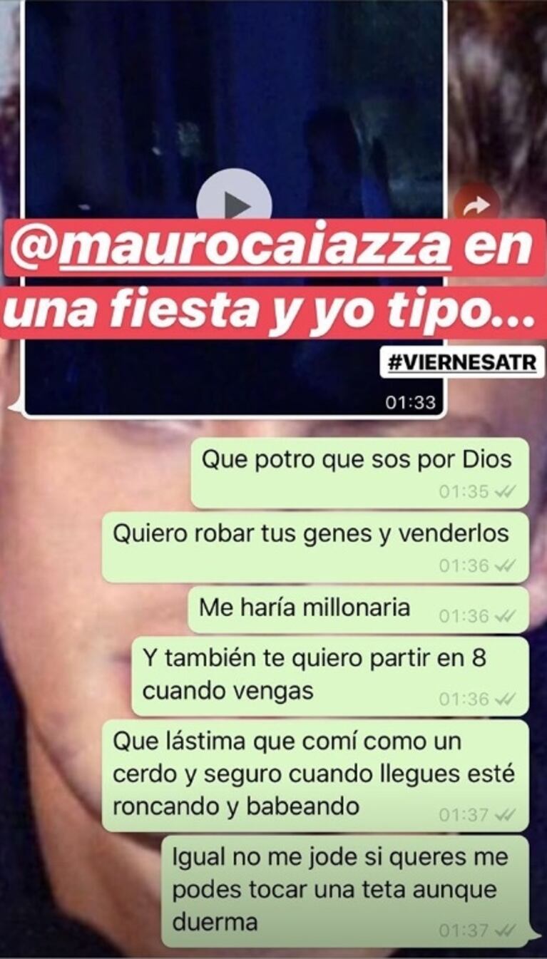 El chat súper hot que Jimena Barón le envió a Caiazza por WhatsApp: "Cuando vengas, quiero partirte en ocho"