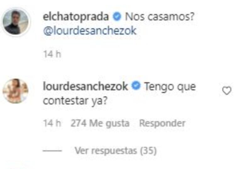 El Chato Prada sorprendió a Lourdes Sánchez y le propuso casamiento en un posteo de Instagram: "¿Tengo que contestar ya?" 