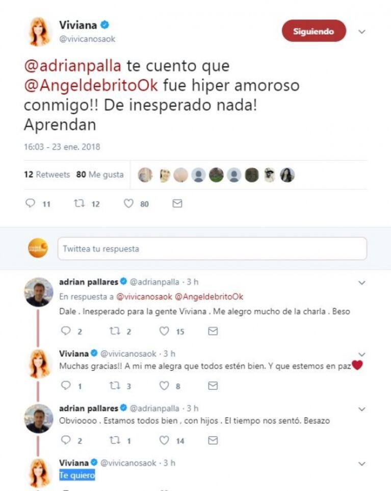 El chispazo twittero de Viviana Canosa con Adrián Pallares por su reconciliación con Ángel de Brito: "¡De inesperado, nada! Aprendan"