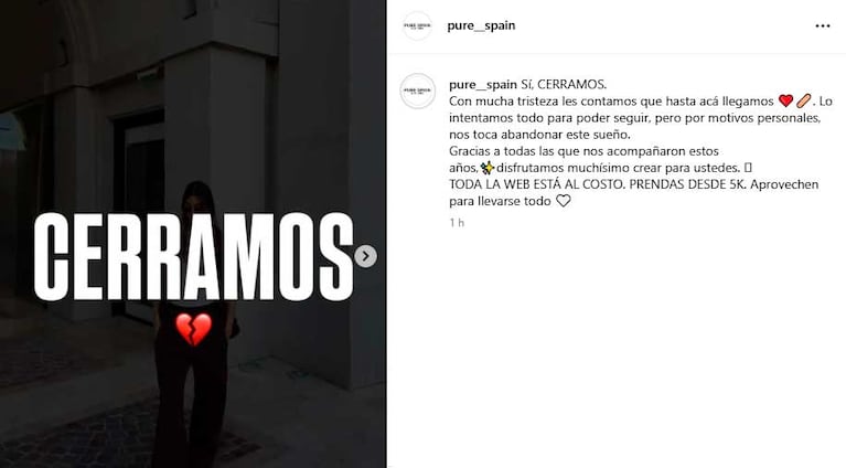 El cierre de la empresa de la pareja de Germán Pezzella (Foto: Instagram)