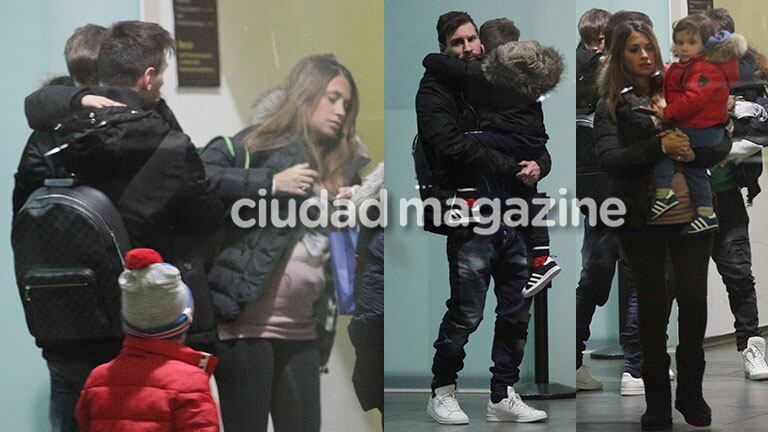 ¡El clan Messi a pleno! Antonella Roccuzzo mostró su pancita de seis meses en el aeropuerto junto a Leo y sus hijos