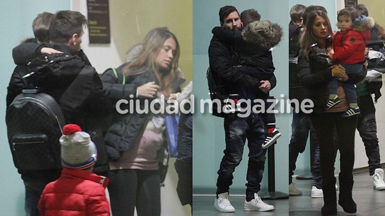 ¡El clan Messi a pleno! Antonella Roccuzzo mostró su pancita de seis meses en el aeropuerto junto a Leo y sus hijos