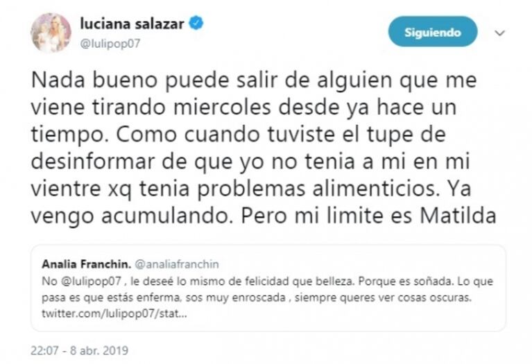 El comentario de Analía Franchín sobre la hija de Salazar que enfureció a Luciana: "¡Basura, no te lo voy a permitir!"