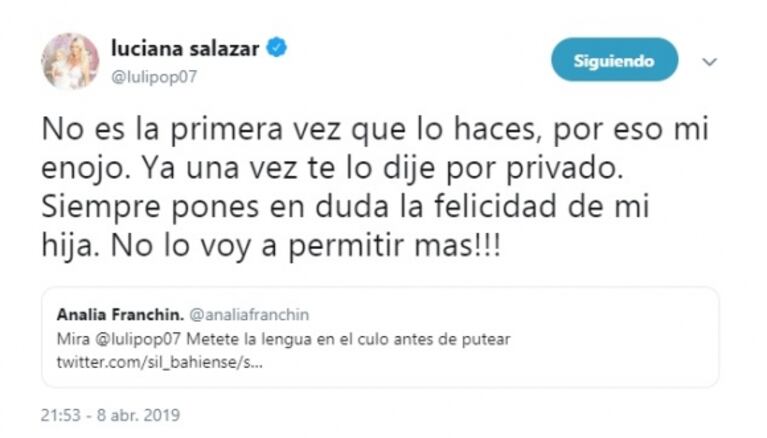 El comentario de Analía Franchín sobre la hija de Salazar que enfureció a Luciana: "¡Basura, no te lo voy a permitir!"