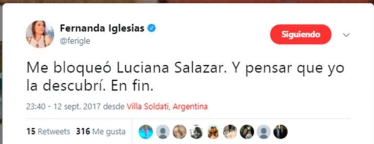 El comentario de Fernanda Iglesias que enojó a Luciana Salazar: enterate por qué la diosa bloqueó a la periodista en Twitter