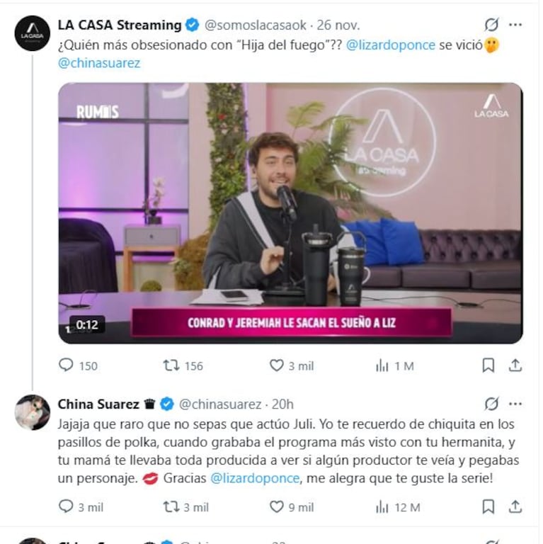 El comentario de Julieta Poggio que desató la reacción de China Suárez en X.