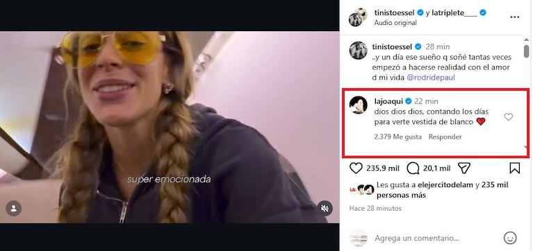 El comentario de La Joaqui a Tini Stoessel tras la confirmación de su casamiento con Rodrigo de Paul (Foto: Instagram/@tinistoessel).