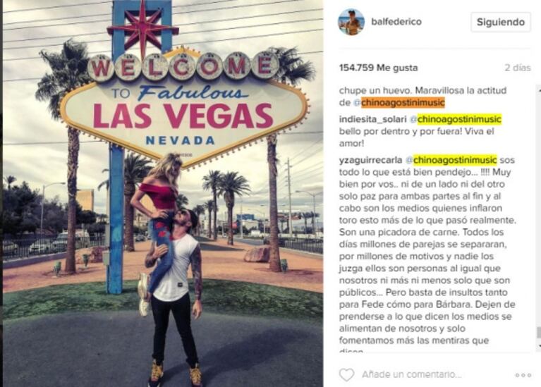 El comentario del hermano de Barbie Vélez a una foto de Fede Bal junto a Laurita Fernández: "Se te ve bien; ¡te quiero!"