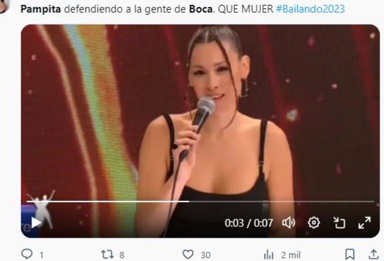 El comentario tribunero de Pampita en pleno Bailando que fue viral en redes: “No te metas con los de Boca”