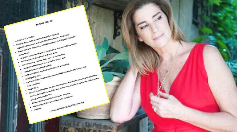 El comunicado de agradecimiento de la familia de Débora Pérez Volpin, a dos semanas de su fallecimiento (Foto: Web)
