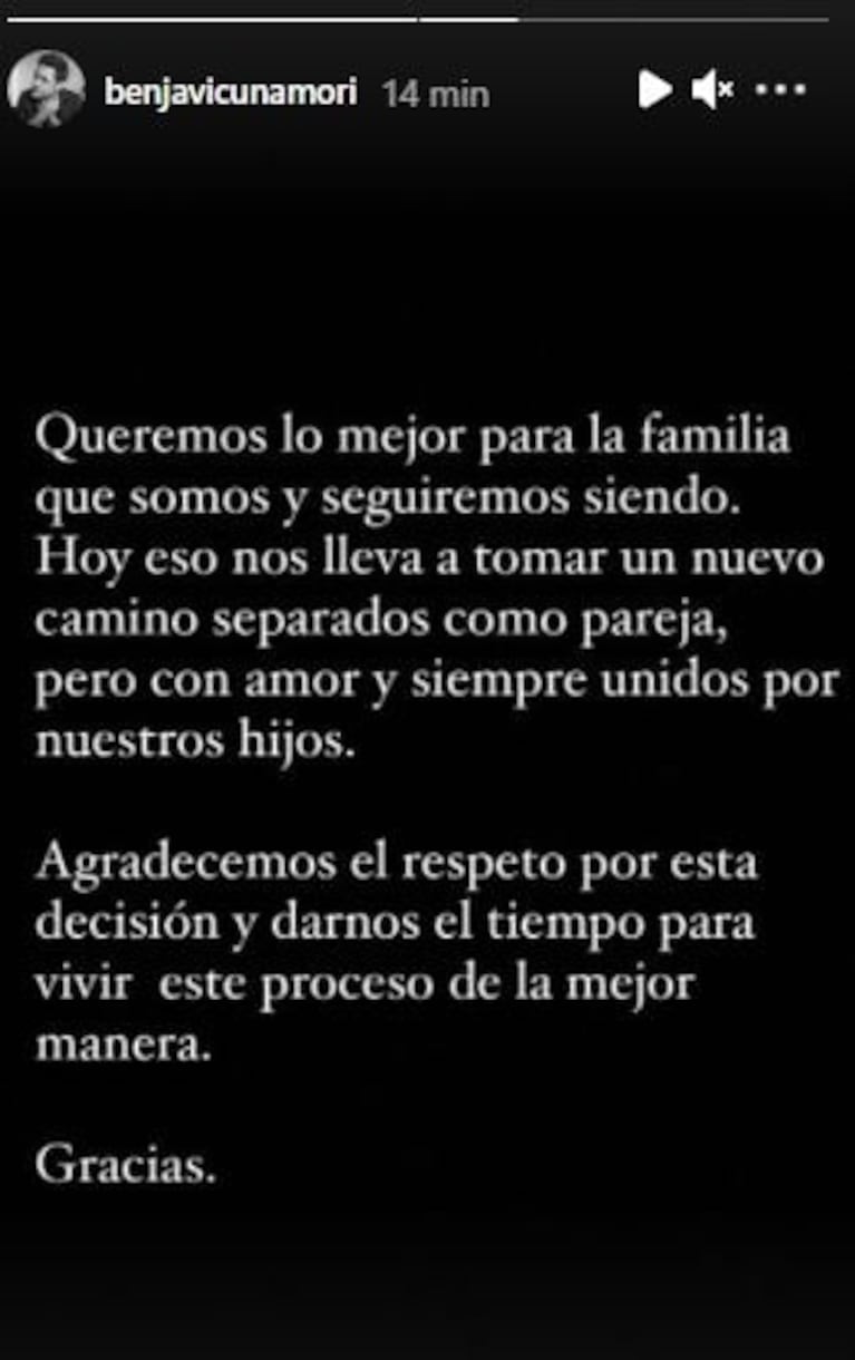 El comunicado de Benjamín Vicuña anunciando su separación de China Suárez: "Siempre unidos por nuestros hijos"