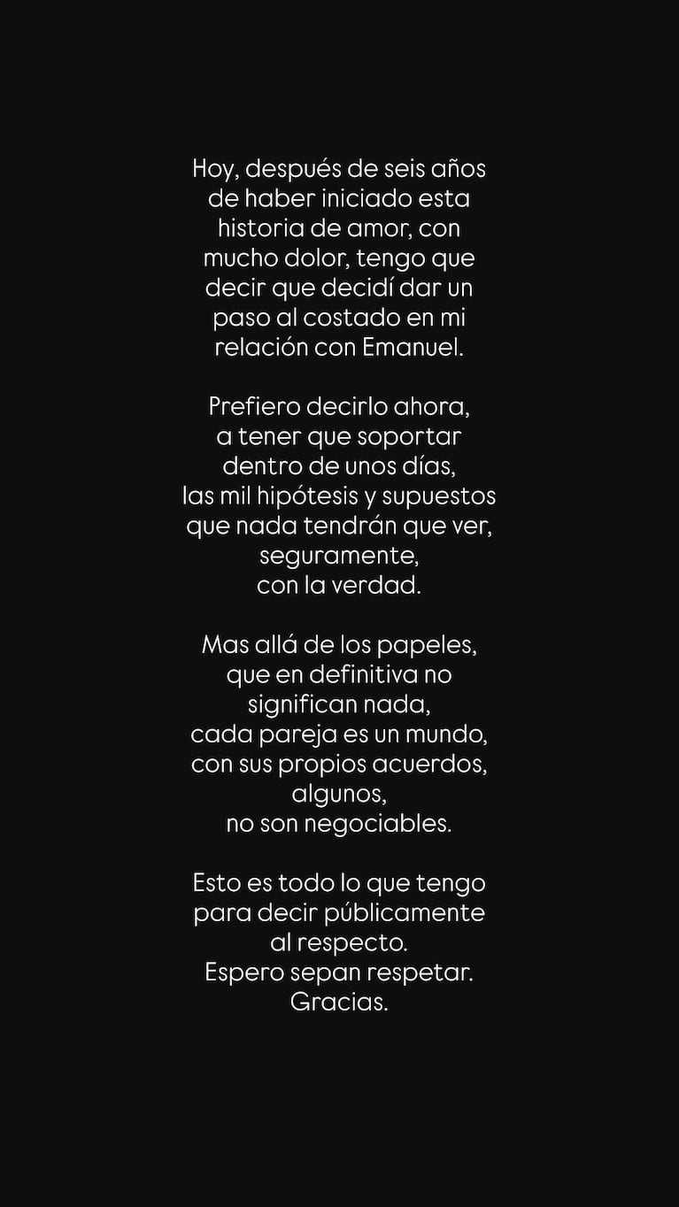 El comunicado de Julieta Prandi tras su separación (Foto: Instagram @jprandi)