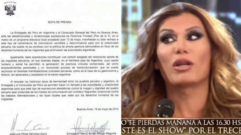 El comunicado de la comunidad peruana a Flor de la Ve (Foto: Web y Captura)