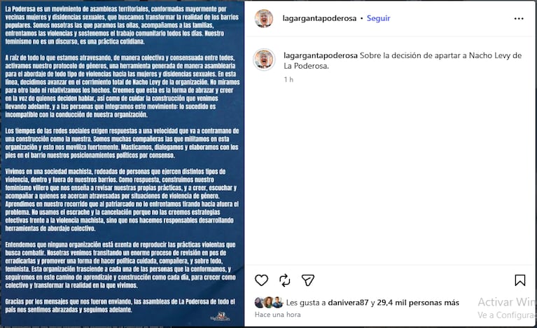 El comunicado de La Garganta Poderosa sobre Nacho Levy.