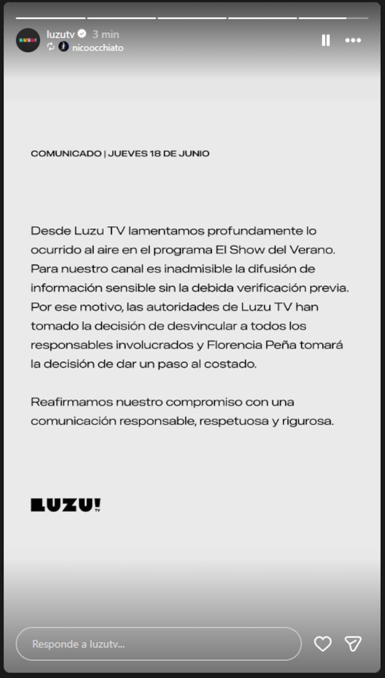 El comunicado de Luzu TV tras el bochorno de Florencia Peña con el papá de Lionel Messi.