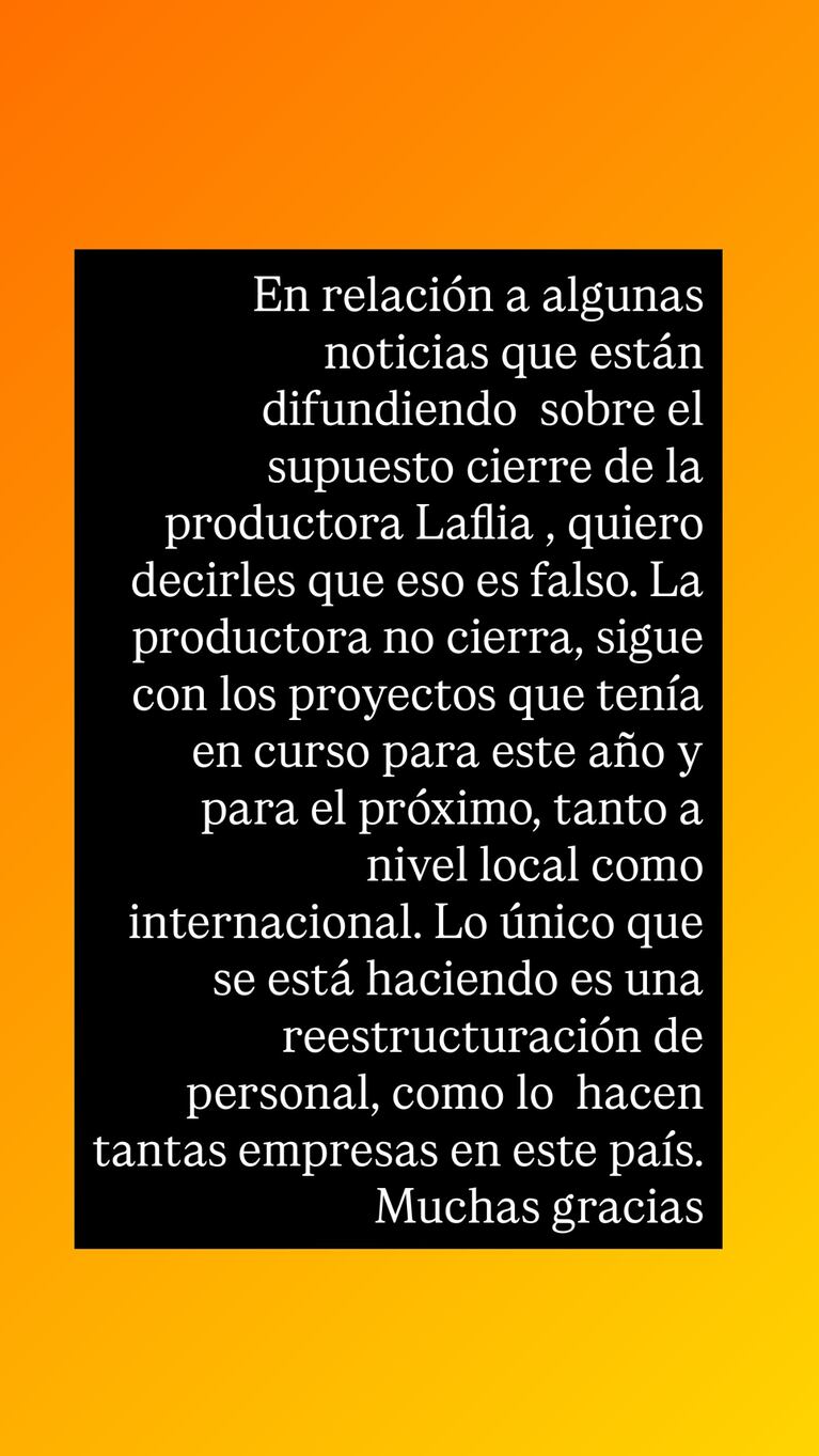 El comunicado de Marcelo Tinelli por el achique de Laflia. (Foto: @marcelotinelli)