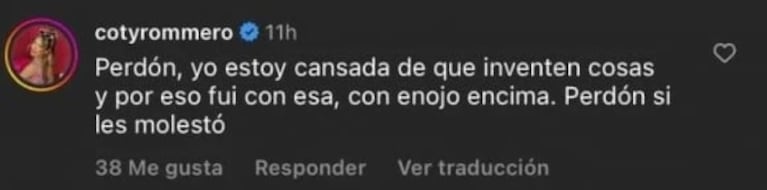 El Conejo le respondió a Coti Romero tras afirmar que no se reconciliaría con "alguien que la hizo sentir tan mal"