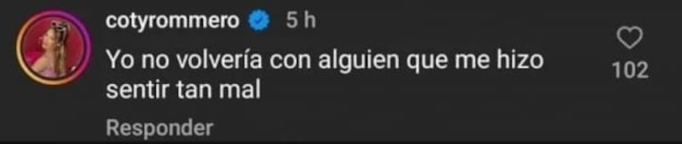 El Conejo le respondió a Coti Romero tras afirmar que no se reconciliaría con "alguien que la hizo sentir tan mal"
