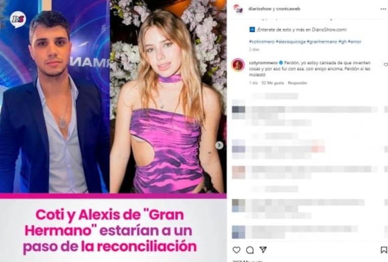 El Conejo le respondió a Coti Romero tras afirmar que no se reconciliaría con "alguien que la hizo sentir tan mal"