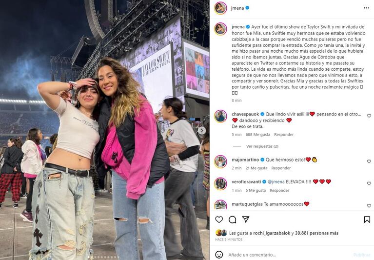 El conmovedor gesto de Jimena Barón con una fan de Taylor Swift que vendió pulseritas para verla