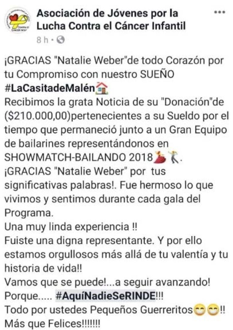 El conmovedor gesto de Natalie Weber con el sueño que representó en el Bailando: donó todo su sueldo de 2018