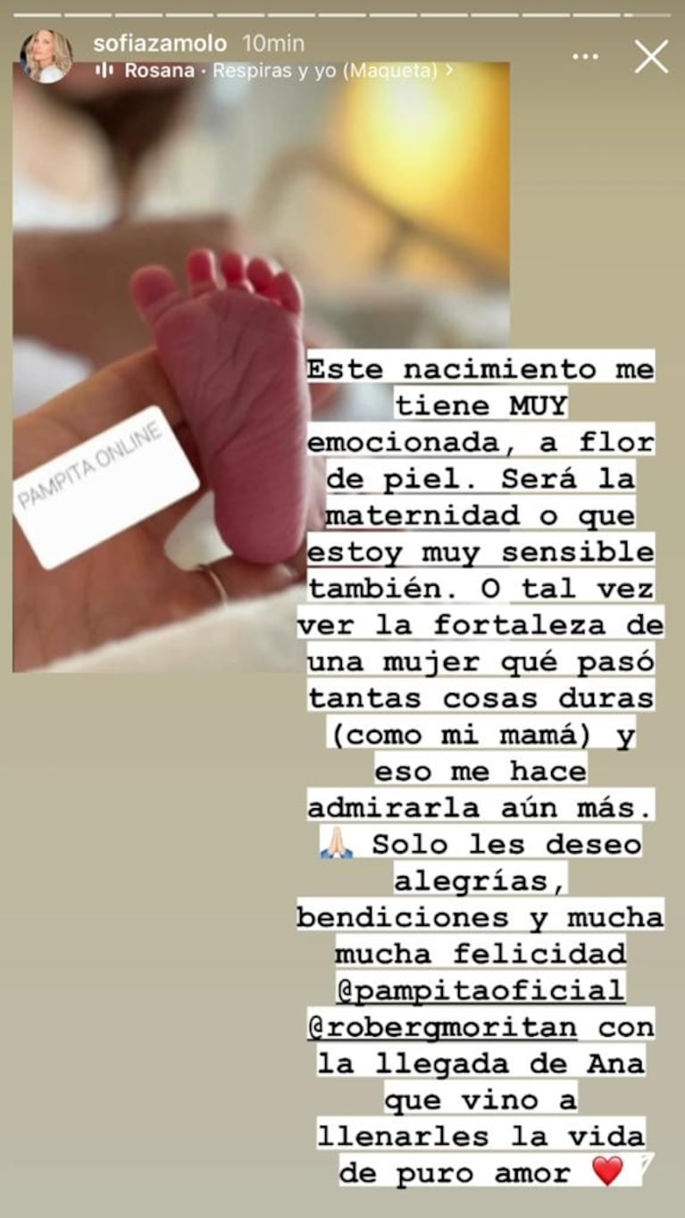 El conmovedor mensaje de Sofía Zámolo por el nacimiento de la hija de Pampita: "La fortaleza de una mujer que pasó tantas cosas duras"