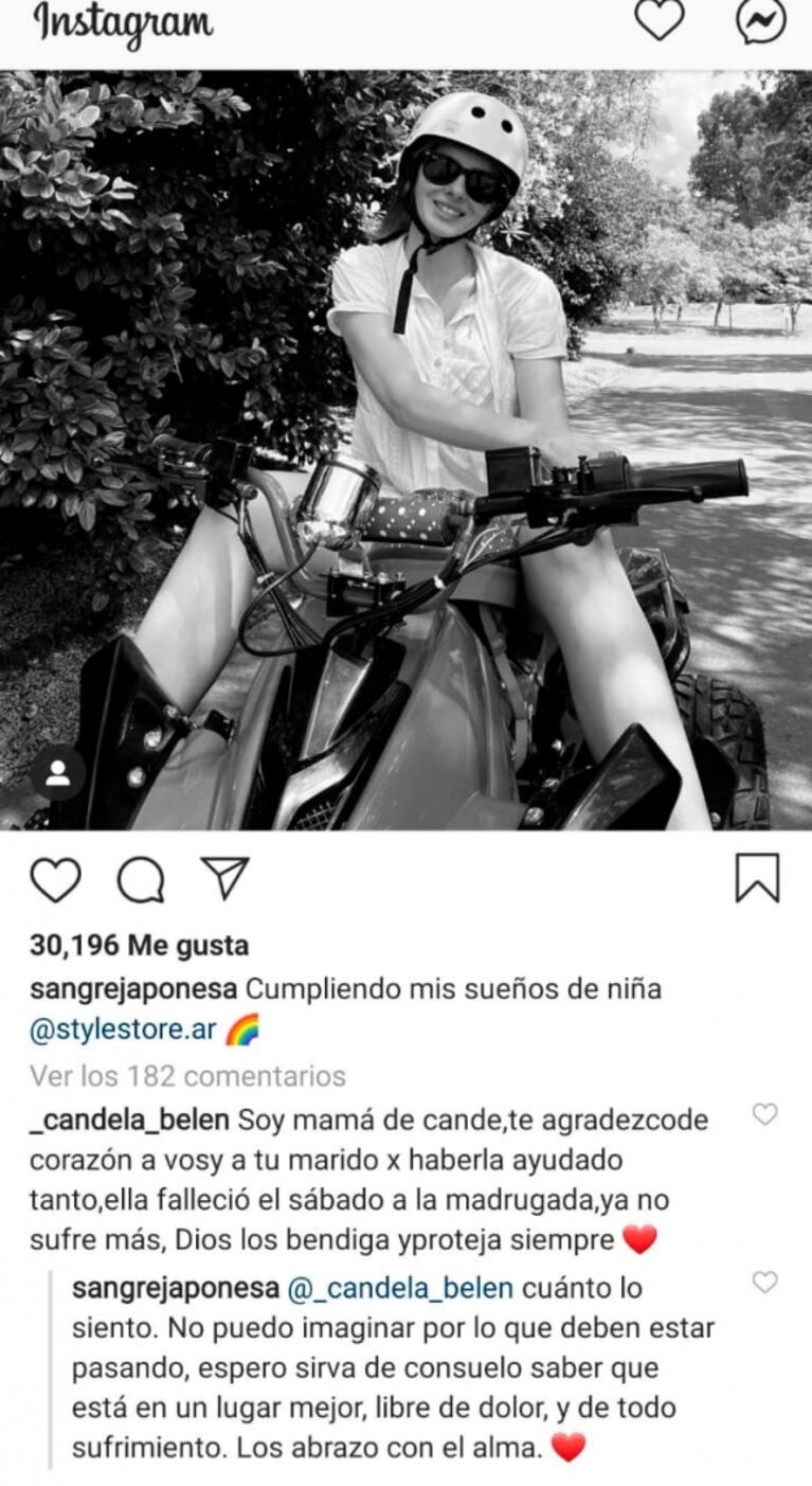 El conmovedor mensaje de una mamá a China Suárez, tras la muerte de su hija: "Te agradezco a vos y a tu marido por haberla ayudado tanto"