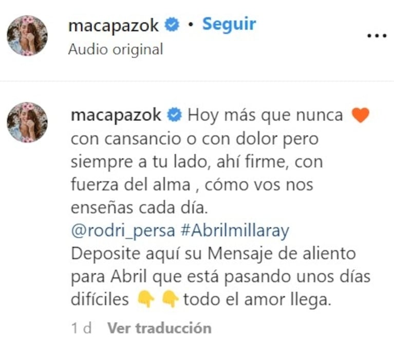 El conmovedor pedido de Maca Paz por la salud de su beba Abril: "Está pasando unos días difíciles"