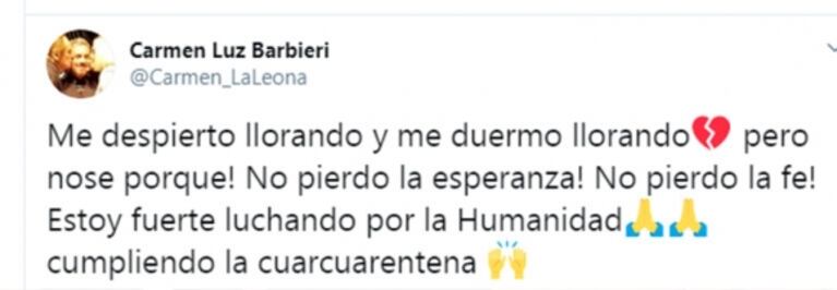 El conmovedor posteo de Carmen Barbieri: "Me despierto llorando y me duermo llorando"