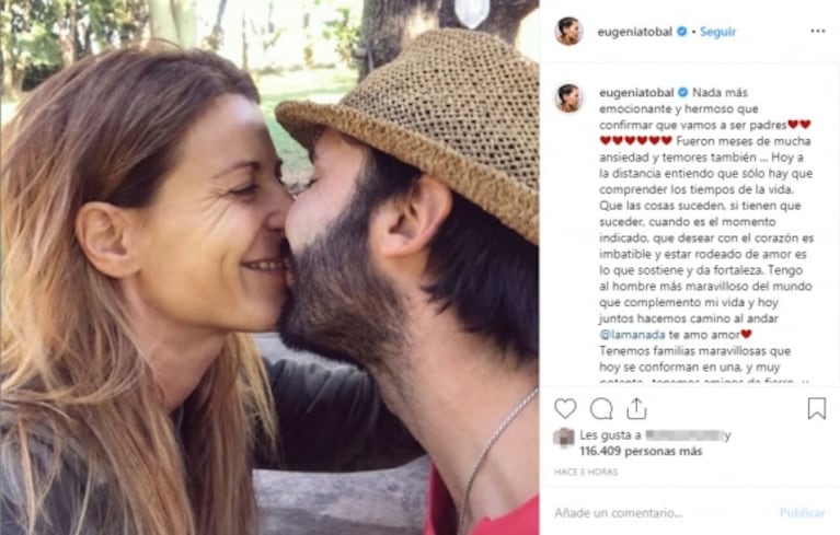 El conmovedor posteo de Eugenia Tobal, tras confirmar que espera su primer hijo junto a Francisco García Ibar