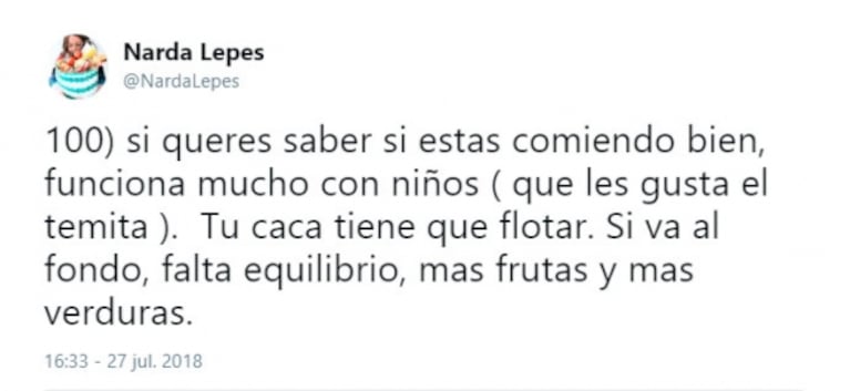 El consejo 'escatológico' de Narda Lepes para una alimentación saludable: "Aunque suene asquerosito..." 