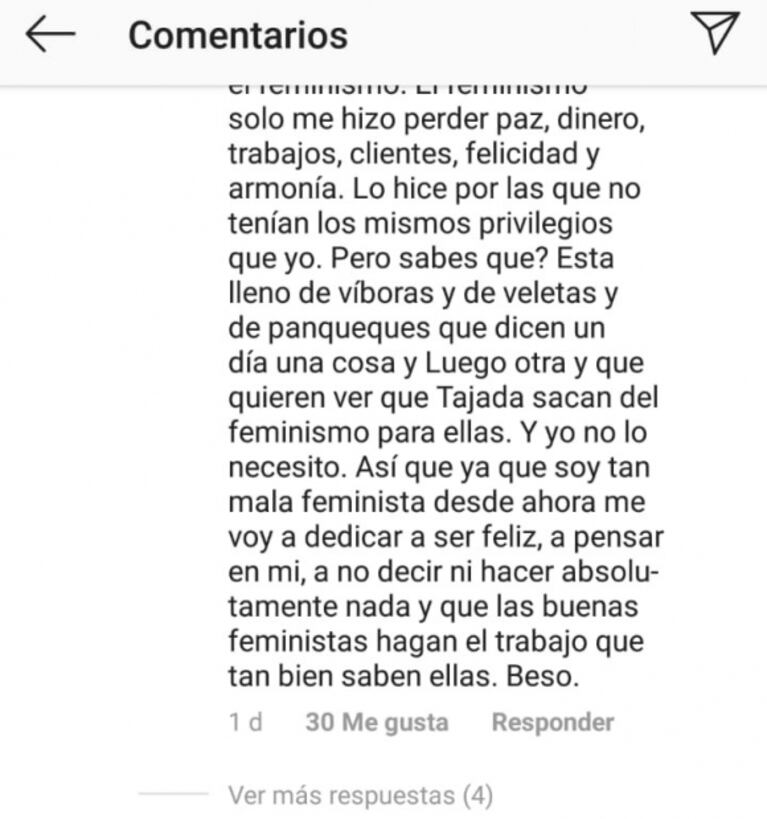 El controversial mensaje de Carolina Aguirre tras cruzar públicamente a Jimena Barón: "Yo no necesito el feminismo"